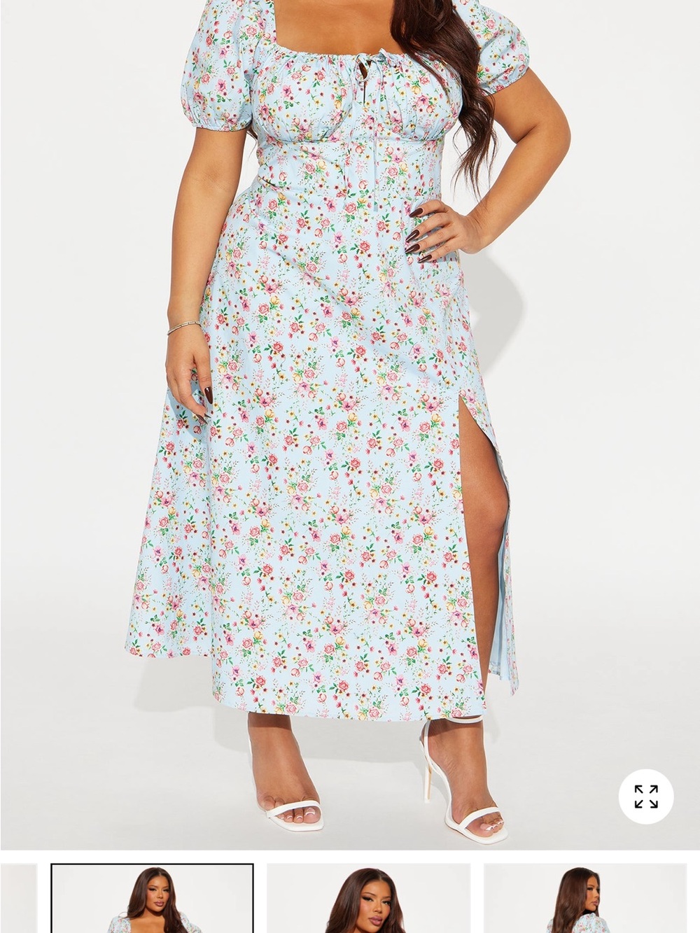 Fashion Nova Light Blue Floral Midi Dress with Pink & Green Print